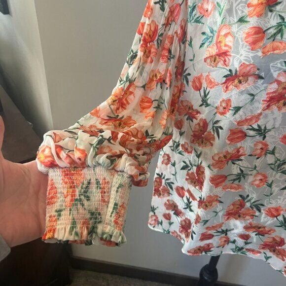 Alice and Olivia Floral Womens Silk Shirt Top Blouse Orange Peach Long Sleeve SM - Picture 5 of 7